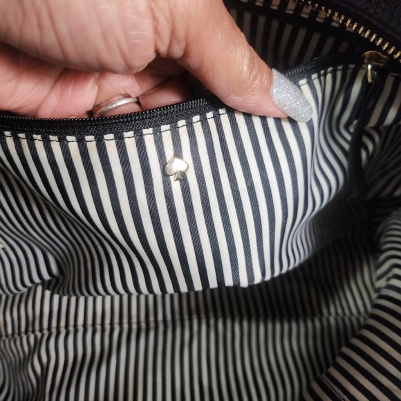 Kate Spade Black Pebble Leather Tote with Striped Bow GUC - Picture 6 of 16